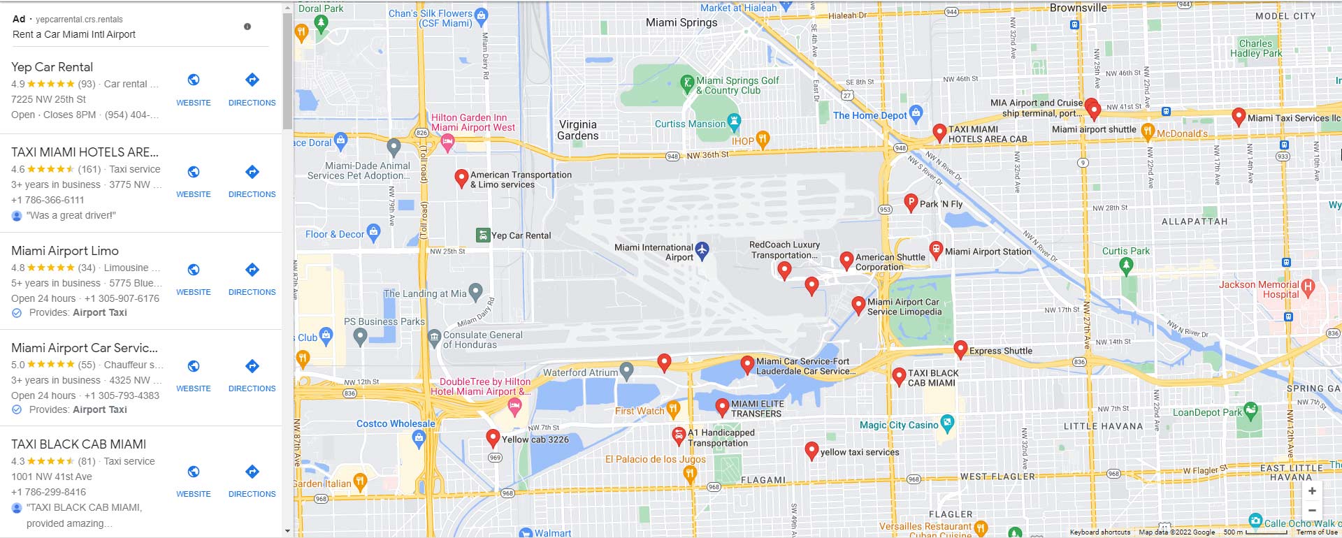 Taxi Miami airport map