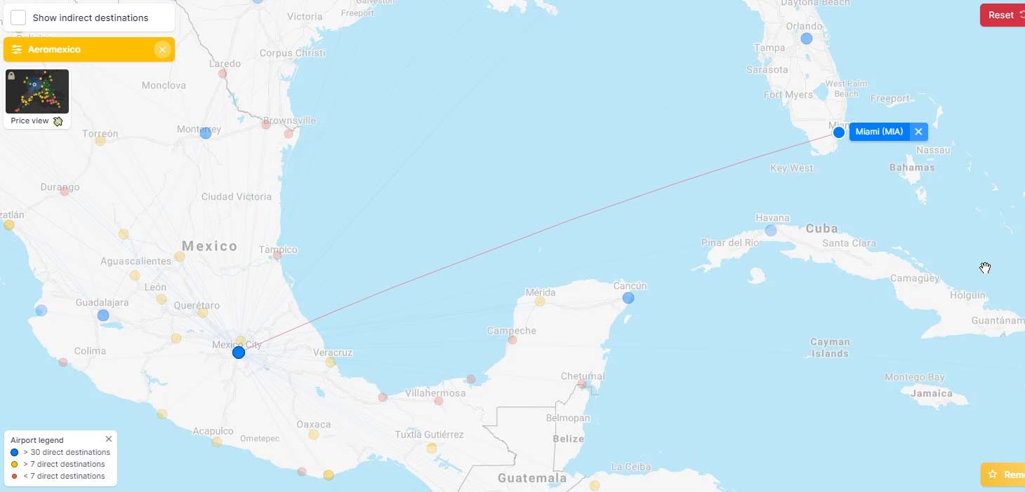 Aeromexico map destination